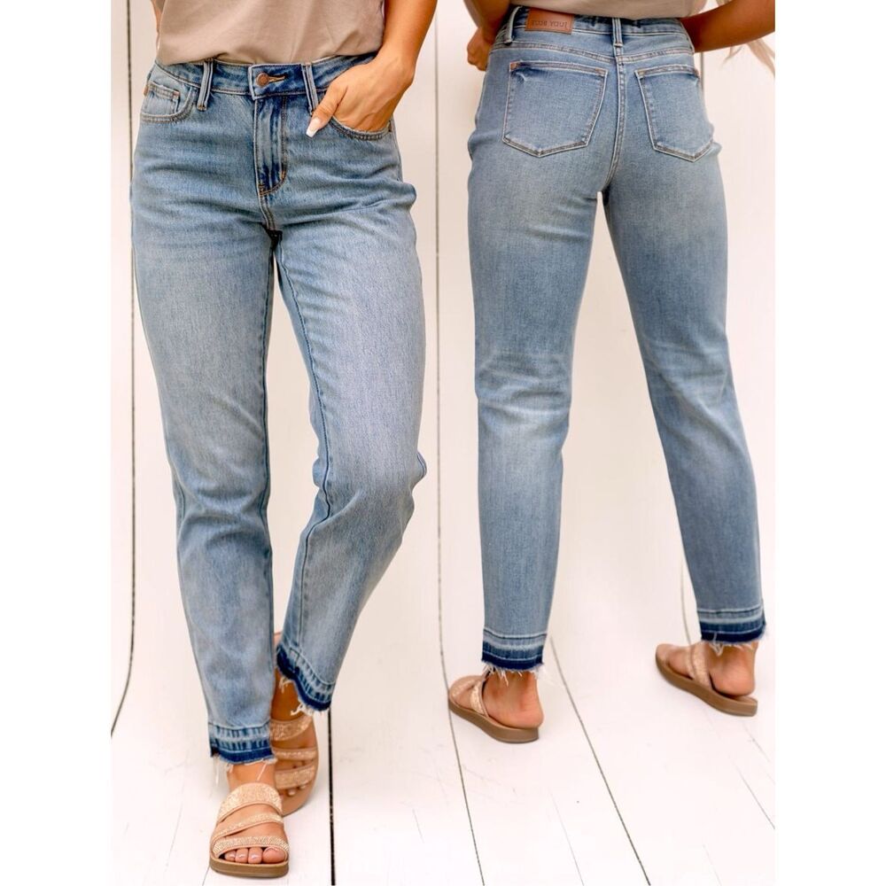 Judy Blue Mid Rise Rigid Magic Release Hem Boyfriend Jeans Stretch Denim NWT